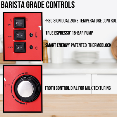 Barista Viva TCM 110M 850W Semi-Automatic Espresso Coffee Machine (Crimson Red)