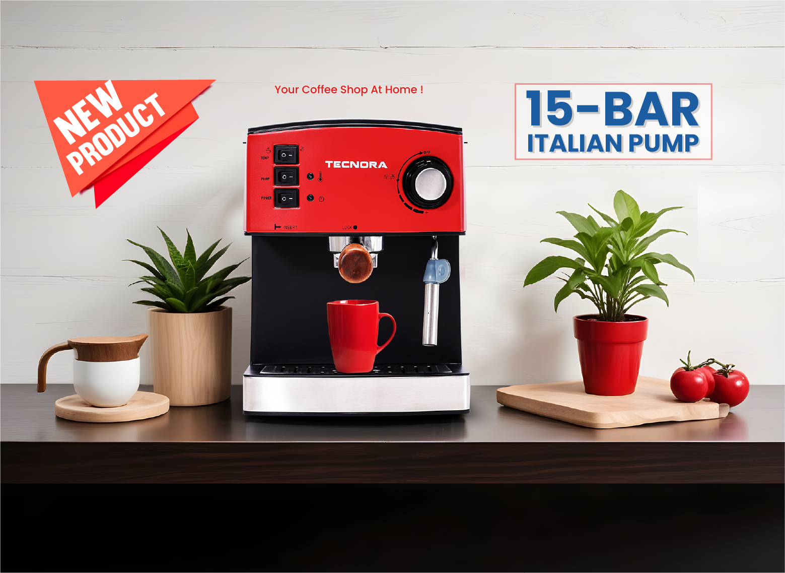 Barista Viva TCM 110M 850W Semi-Automatic Espresso Coffee Machine (Crimson Red)