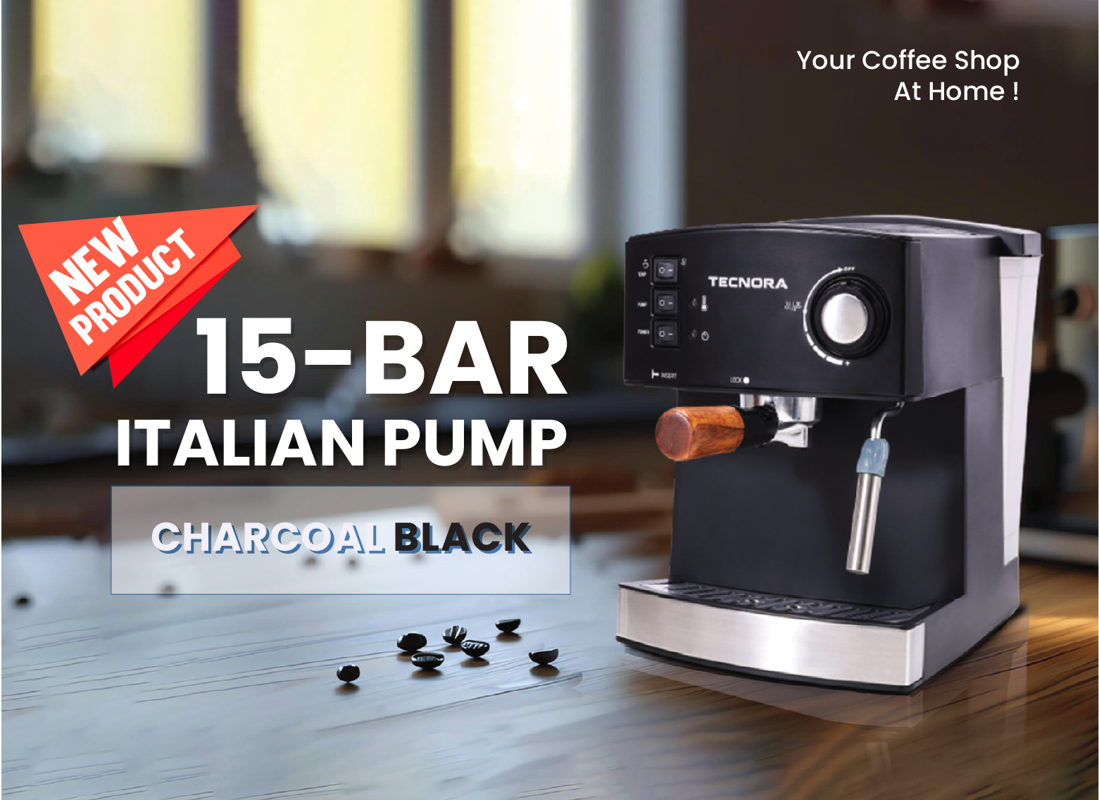 Barista Viva TCM 110M 850W Semi-Automatic Espresso Coffee Machine (Charcoal Black)