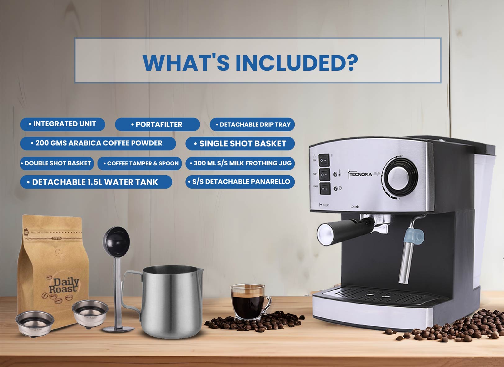 Tecnora CaffeGusto TCM 109M 850W Semi-Automatic Espresso Coffee Machine