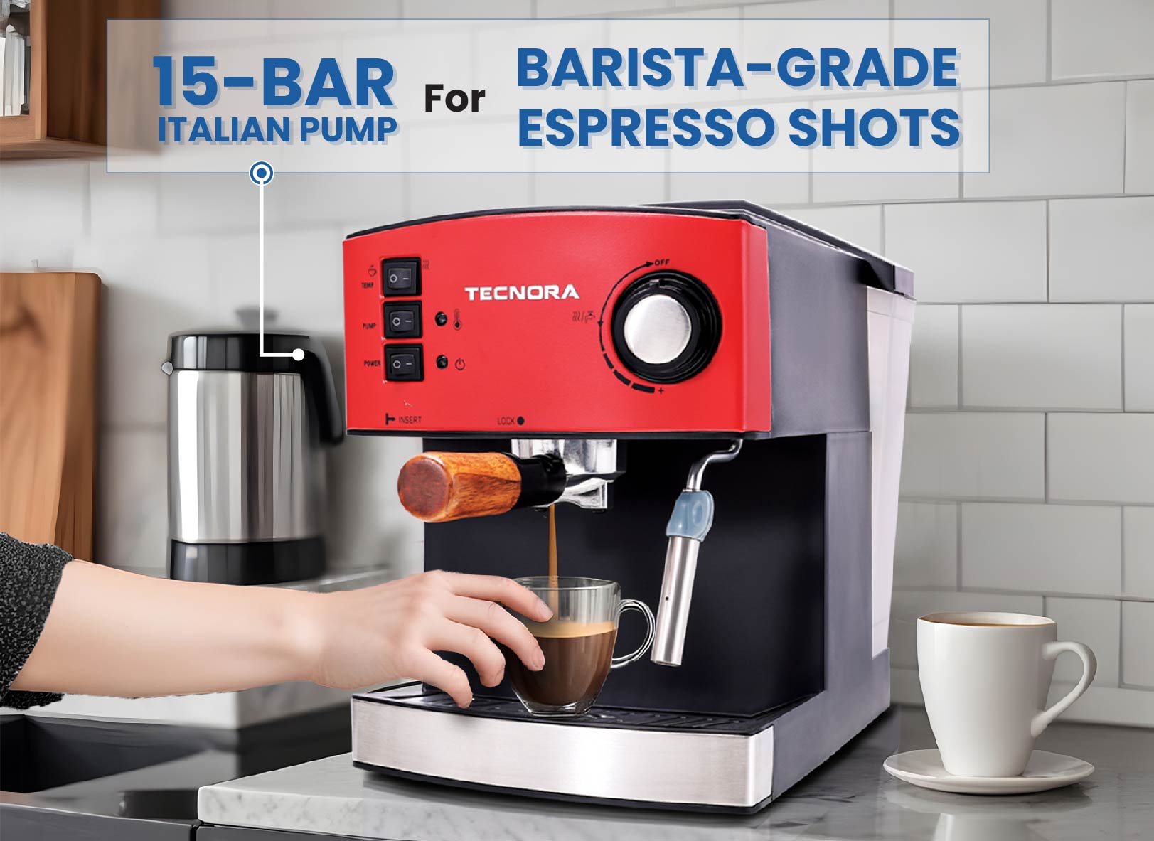 Barista Viva TCM 110M 850W Semi-Automatic Espresso Coffee Machine (Crimson Red)