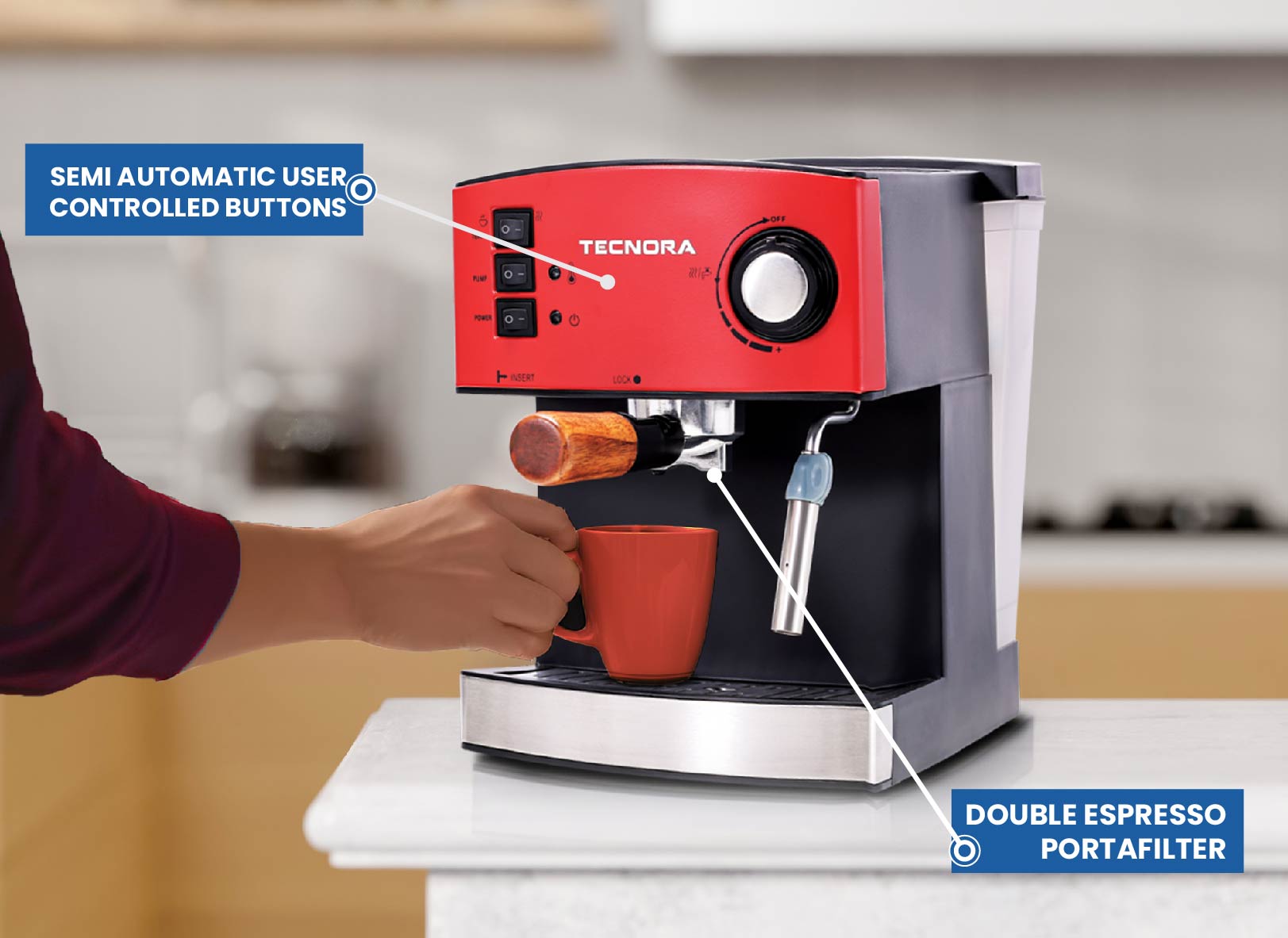 Barista Viva TCM 110M 850W Semi-Automatic Espresso Coffee Machine (Crimson Red)